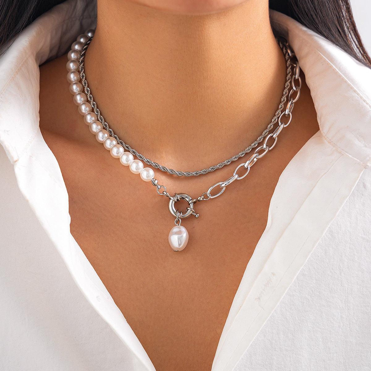 French Style Drop-shaped Pearl Clavicle Chain Pendants