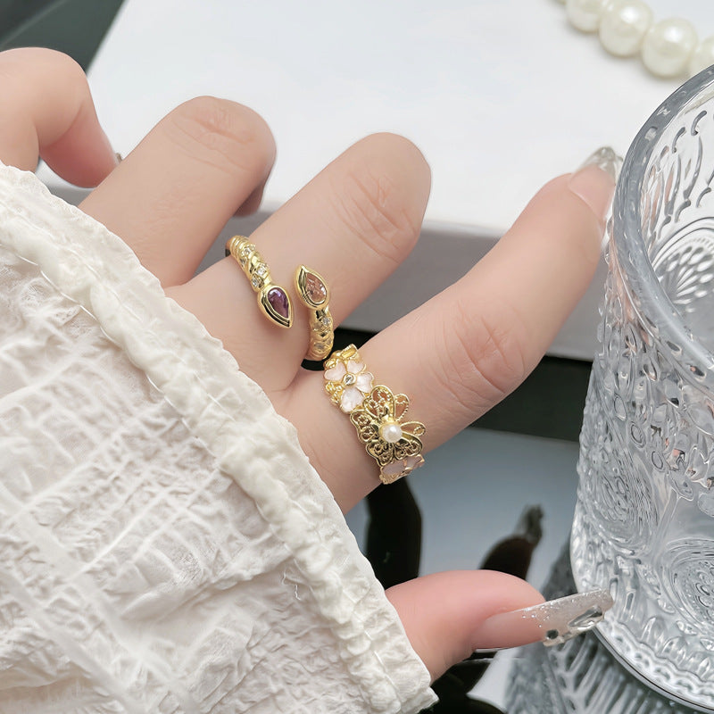 Style Fashionable Double Stone Water Drop Rings