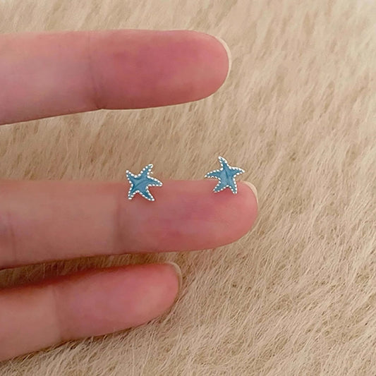 Sterling Sier Mini Blue Starfish Female Fresh Style Rings