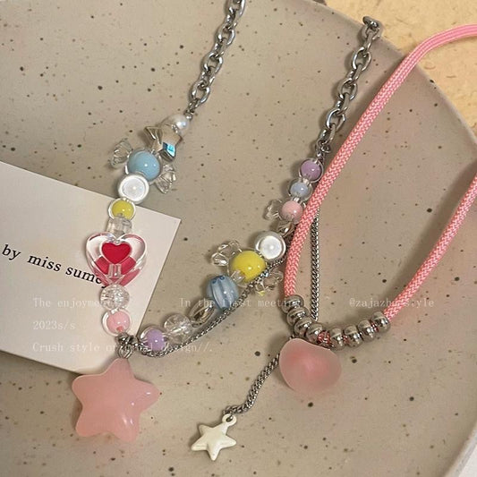 Dopamine Color Beaded Tassel Female Cute Necklaces