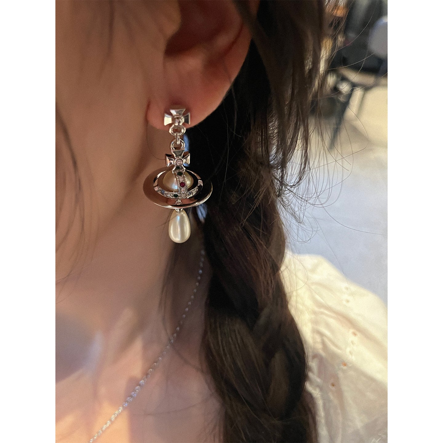 Water Drop Pearl Eardrops Three-dimensional Saturn Rings