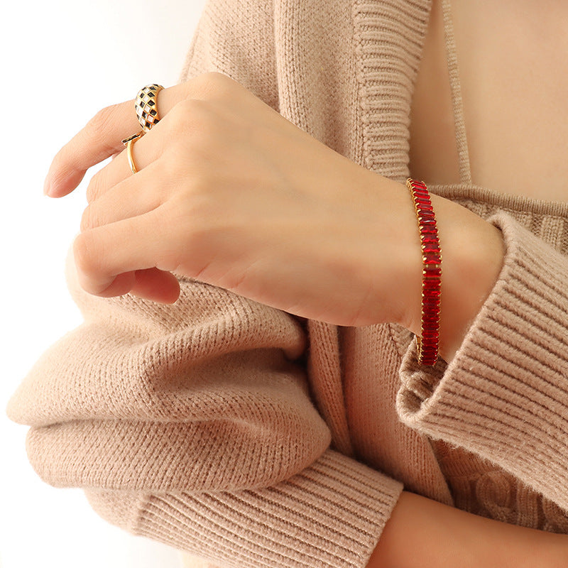 Exaggerated Color Zircon Clavicle Titanium Steel Bracelets