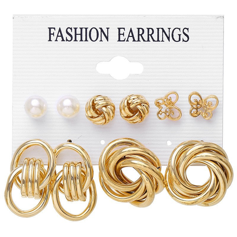 Women's Metal Circle Pearl Earings Set Creative Earrings