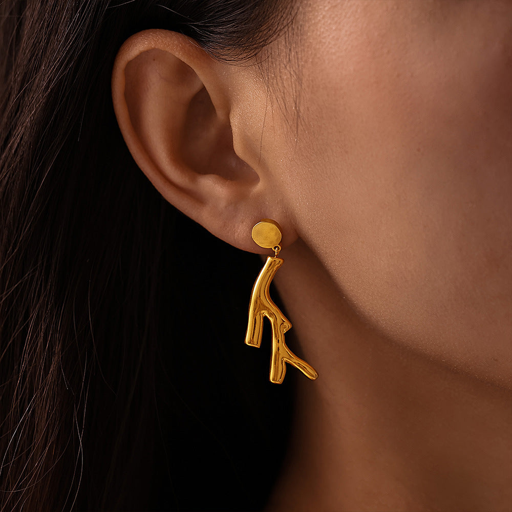 Stainless Steel Gold Plated Irregular Ear Earrings