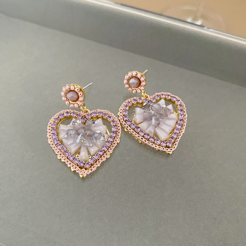 Pearl Heart-shaped Geometric Court Style Retro High-grade Earrings