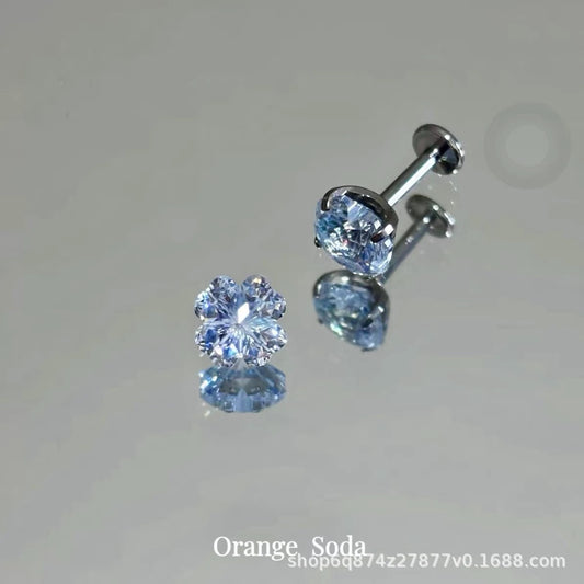 Zircon Internal Spiral Titanium Alloy Ear Bone Stud Earrings