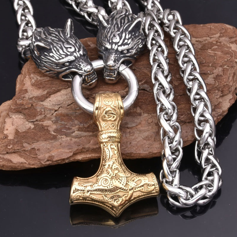 Men's Rune Hammer Wolf Head Punk Nordic Necklaces