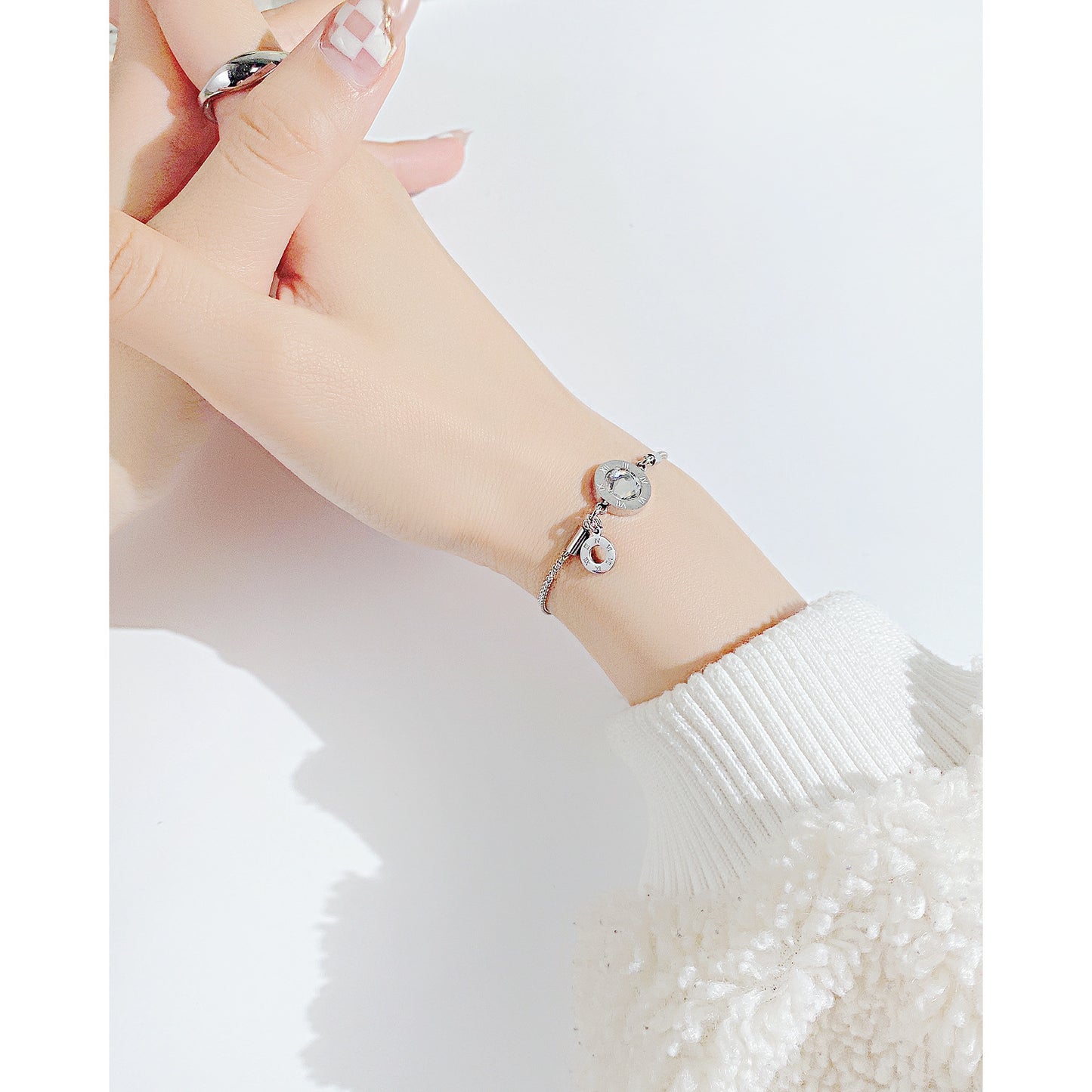 Numerals Inlaid Zircon Rose Gold Plated Bracelets