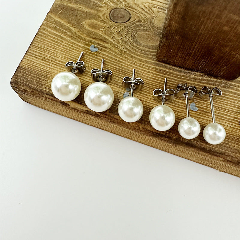 Steel Pearl Round Ball Simple Fresh Imitation Earrings