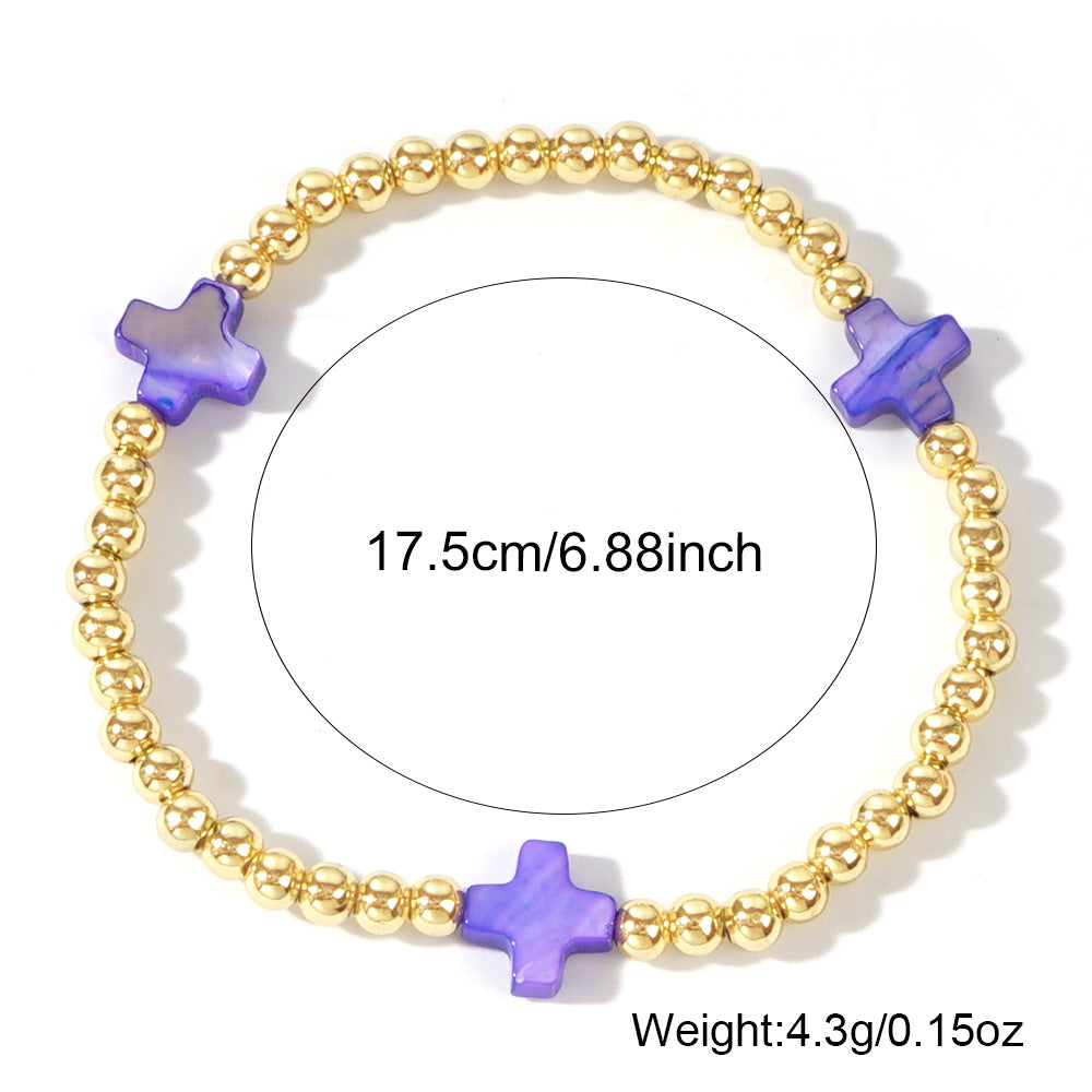 Women's Fashion Shell Cross Simple Beaded Stretch Bracelets