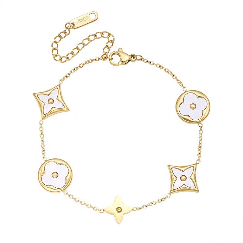 Design White Shell Clover Diamond-shaped Light Luxury High-grade Bracelets