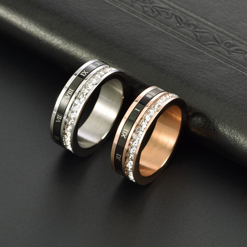 Women's & Men's Trendy Stainless Steel Roman Numerals Rotatable Rings