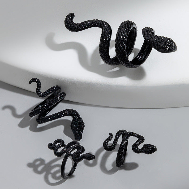Men's Black Snake Dark Style Design Hovering Ring