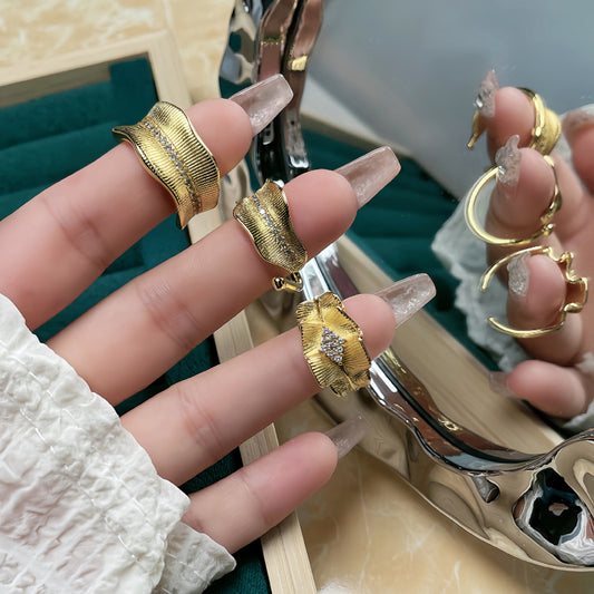 Italian Craft Brushed Irregular Leaf Open Rings