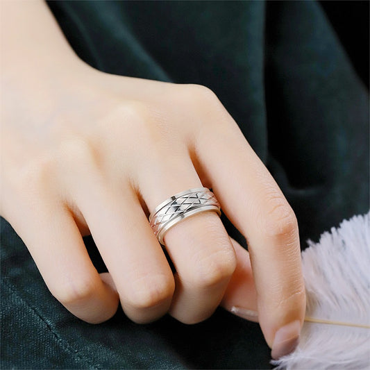 Men's Rhombus Rotatable Trendy Couple Hand Jewelry Rings