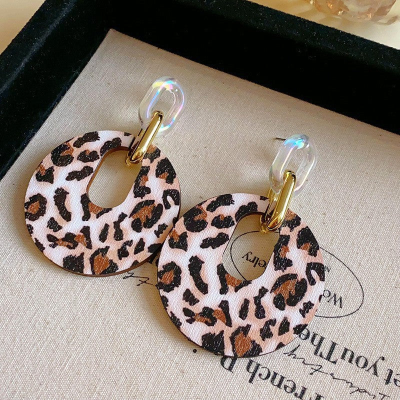 Sier Needle Simple Leopard Print Geometric Earrings