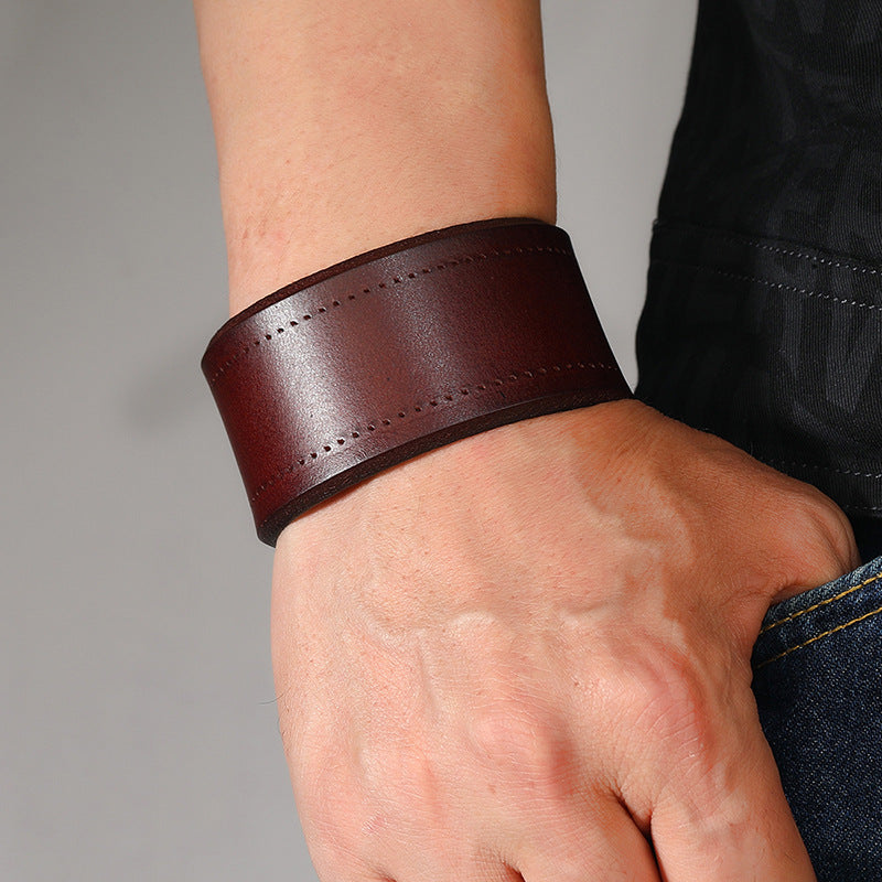 Men's Retro Width Leather Ornament First Layer Bracelets