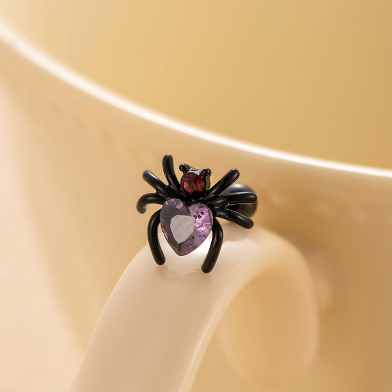 Zircon Black Spider Titanium Steel Ear Rings