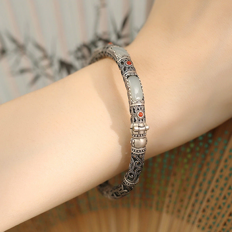 Women's Distressed Butterfly Lucky Hollow For Design Classical Ethnic Style Opening Bracelet