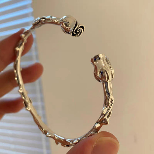 Broadcast Sier High Sense Retro With Opening Thorn Rose Design Bracelets