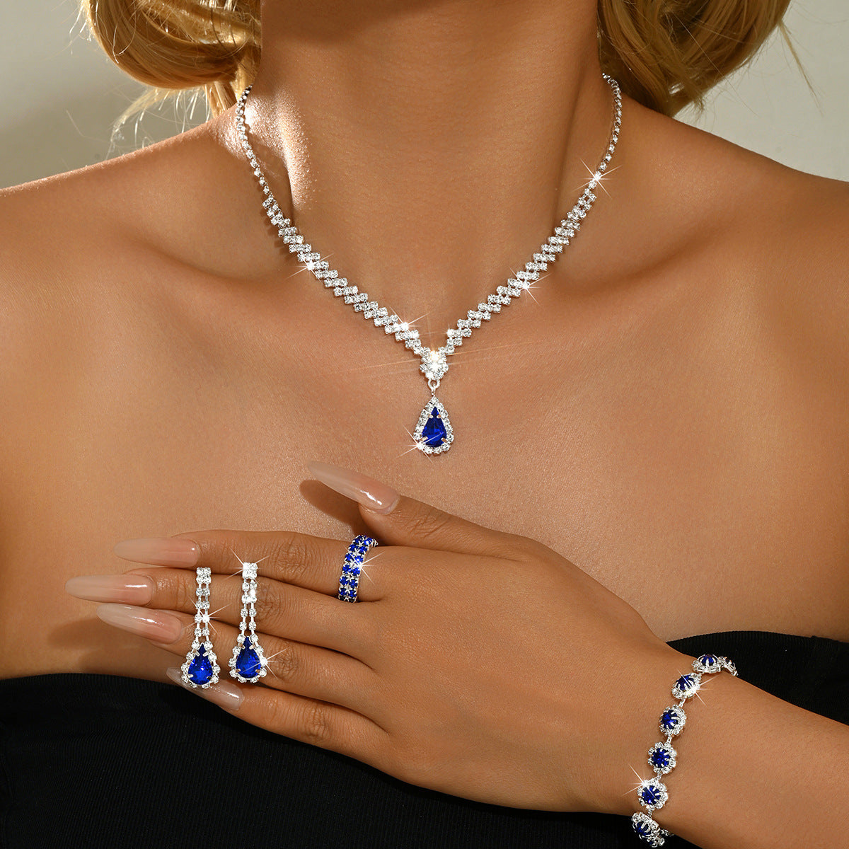 Bridal Wedding Suit Evening Dress Three-piece Jewelry Set