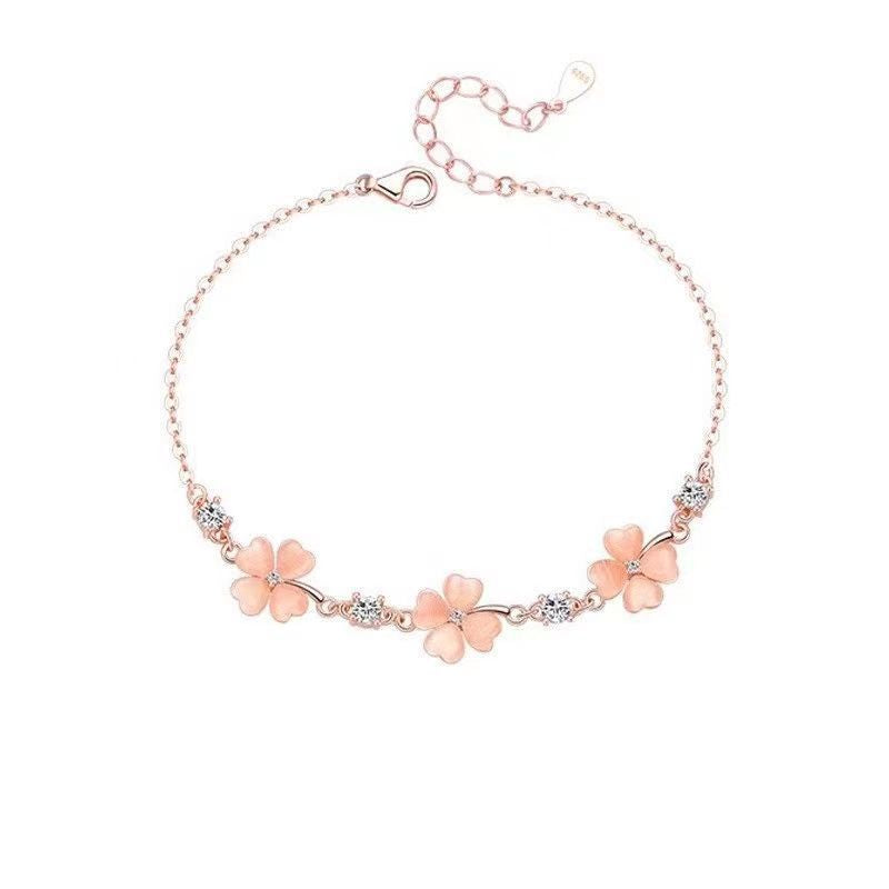 Four-leaf Clover Opal Pink Diamond Flower Fashion Bracelets