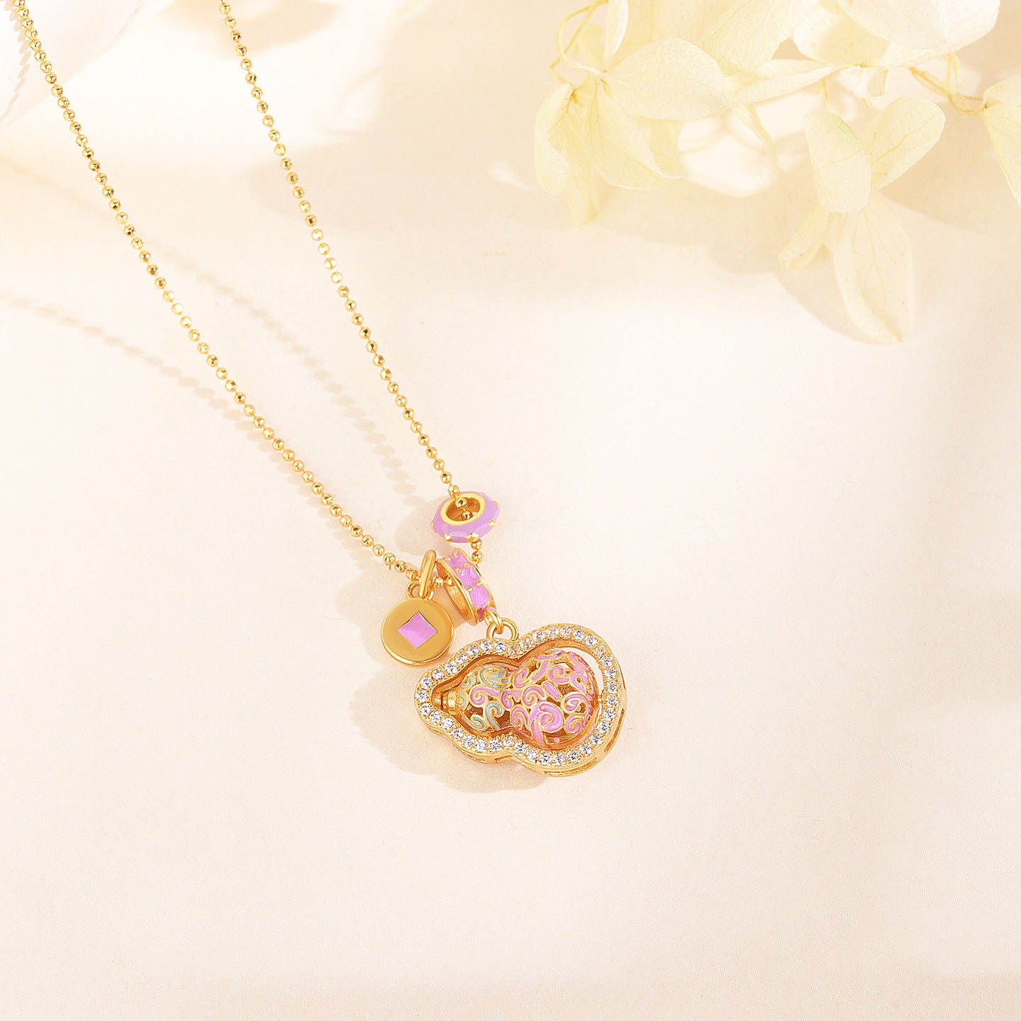 Women's Sier Enamel Smart Gourd Exquisite Rotatable Necklaces