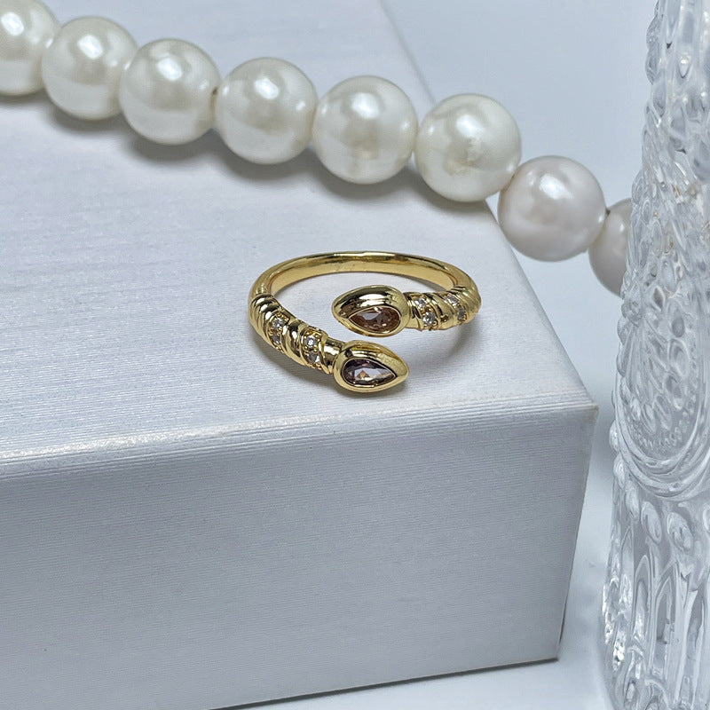 Style Fashionable Double Stone Water Drop Rings