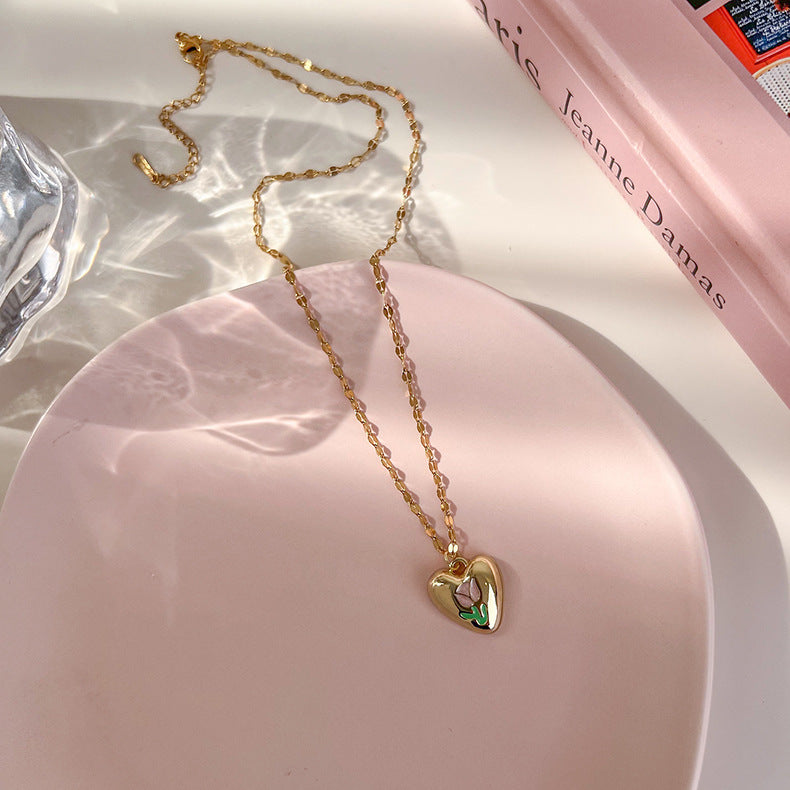 Women's Diamond Tulip Love Pearl Fashion Sense Niche Clavicle Necklaces