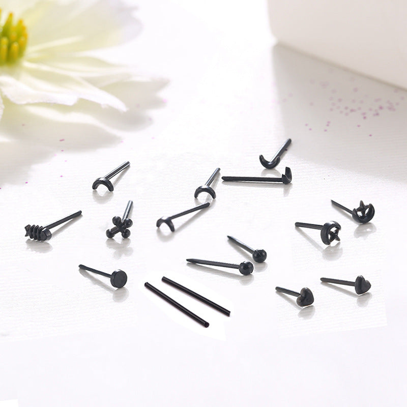 Bar Female Invisible Male Black Stick Earrings