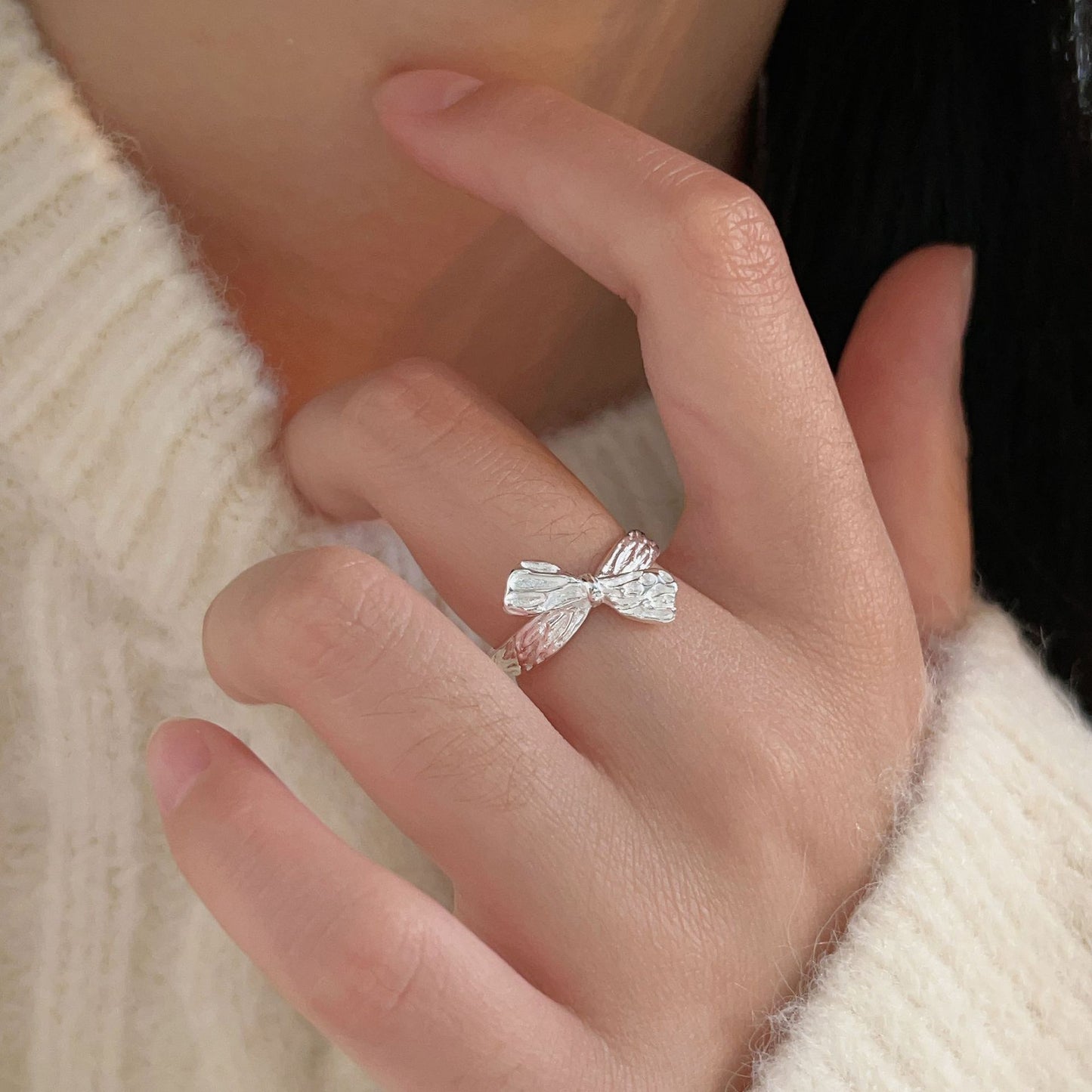 Sterling Sier Bow Female Minority Simple Mori Rings