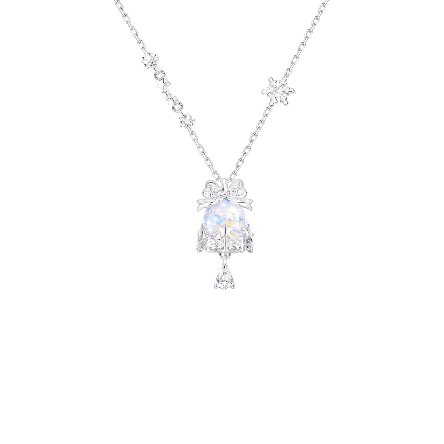 Sier Dreamy Snowflake Bow Bell Female Niche Necklaces