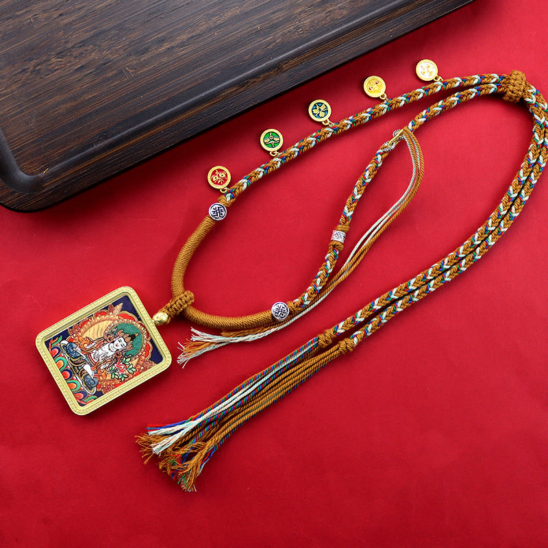 Tibetan Hand Painted Golden Outline Eight Patron Saints Double-sided Necklaces