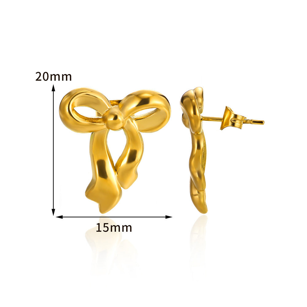 Luxury Glossy Bow Gold Stainless Steel Rings