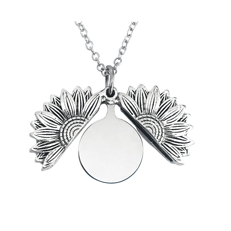 Sunflower Stainless Steel Round Board Blank Necklaces