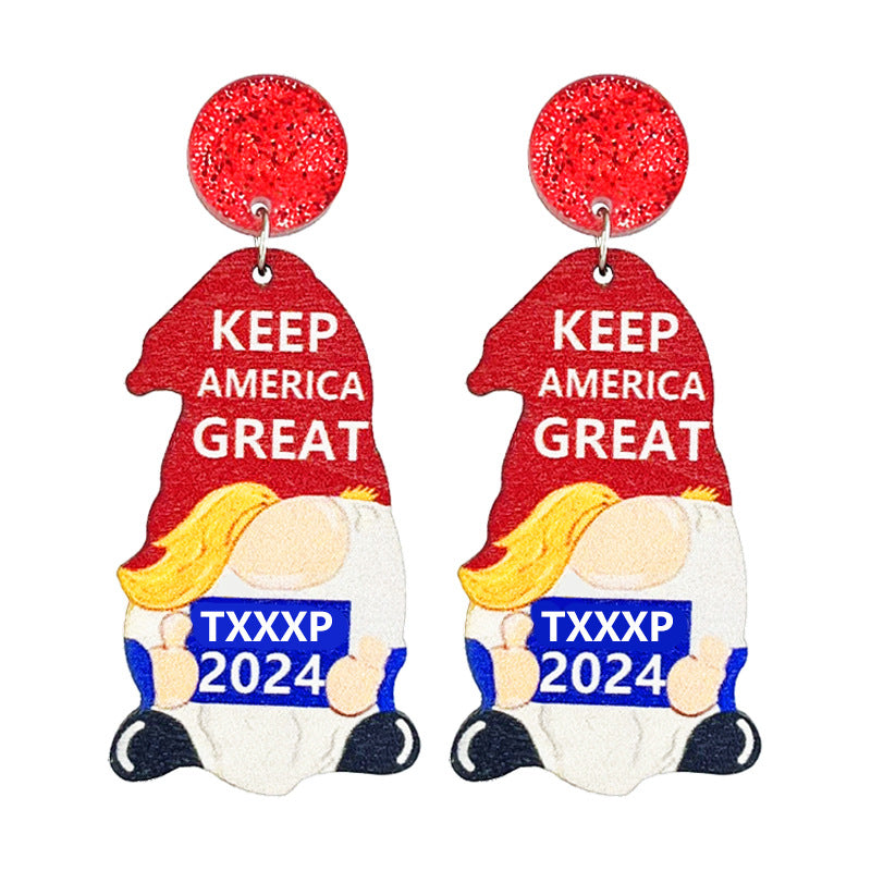 Classic Patriotic Ornament Supporter Wooden Tassel Earrings