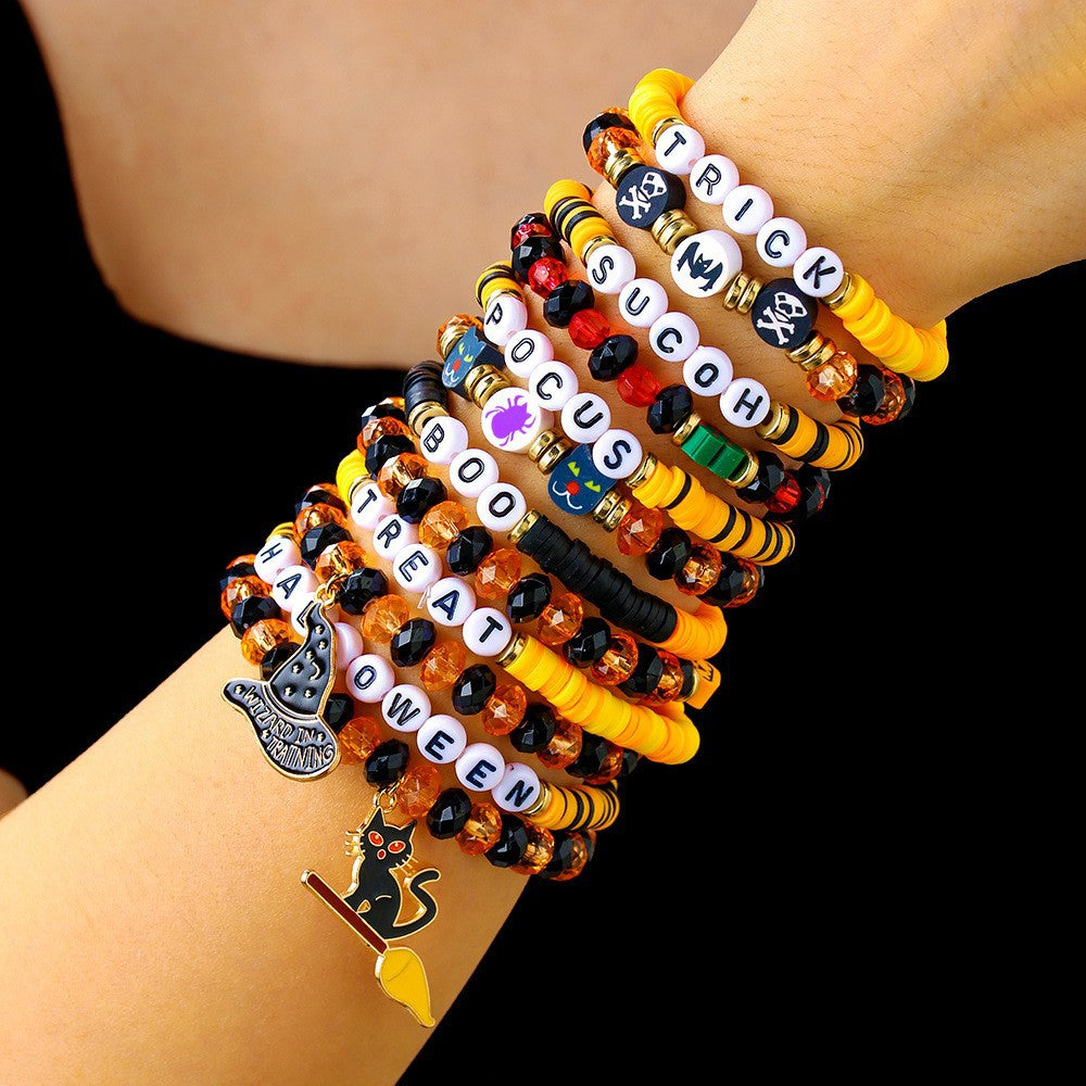 Pumpkin Skull Letter Polymer Clay Beaded Bracelets