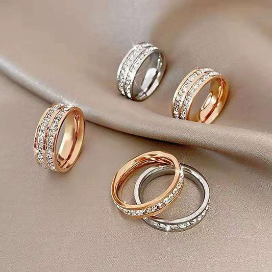 Women's & Men's Couple Simple Double Single Row Square Diamond Rings