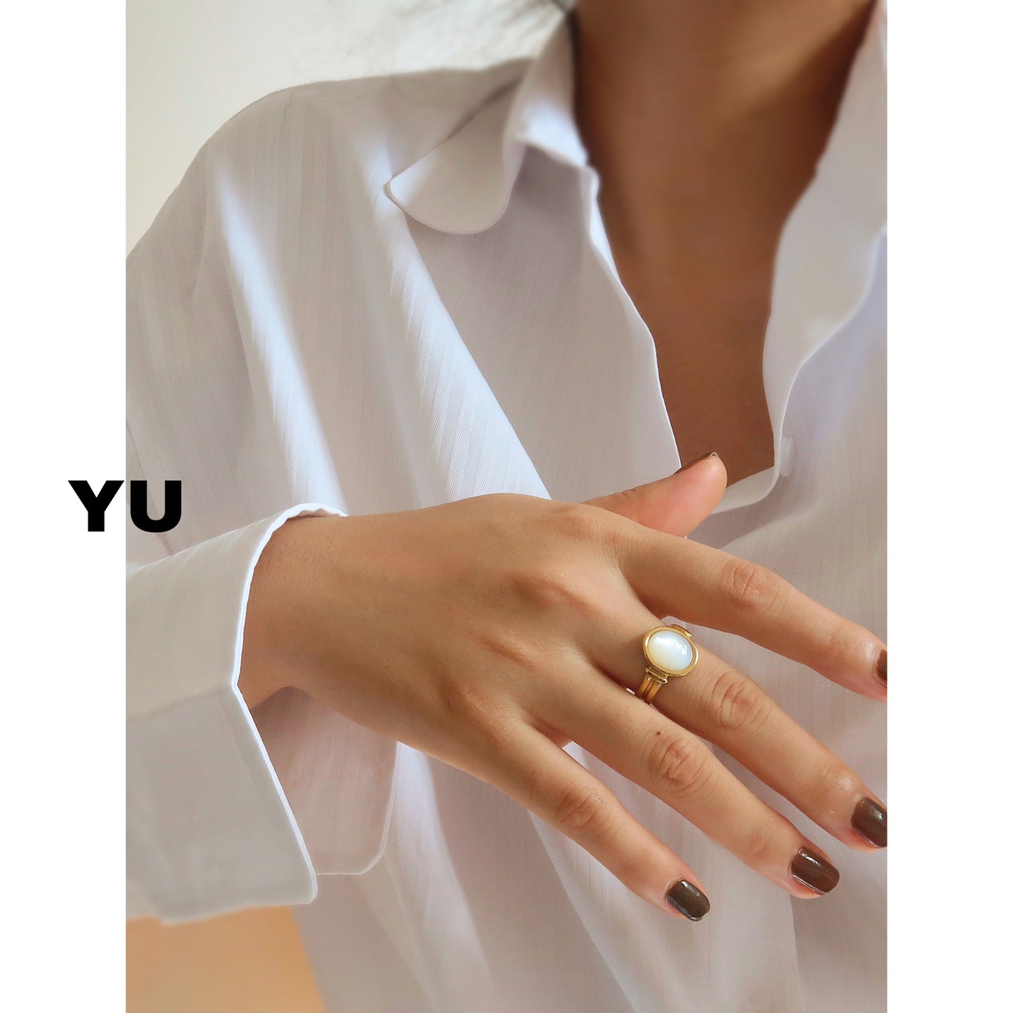 With Yu Ornament Fritillary Shell Female Oval Rings