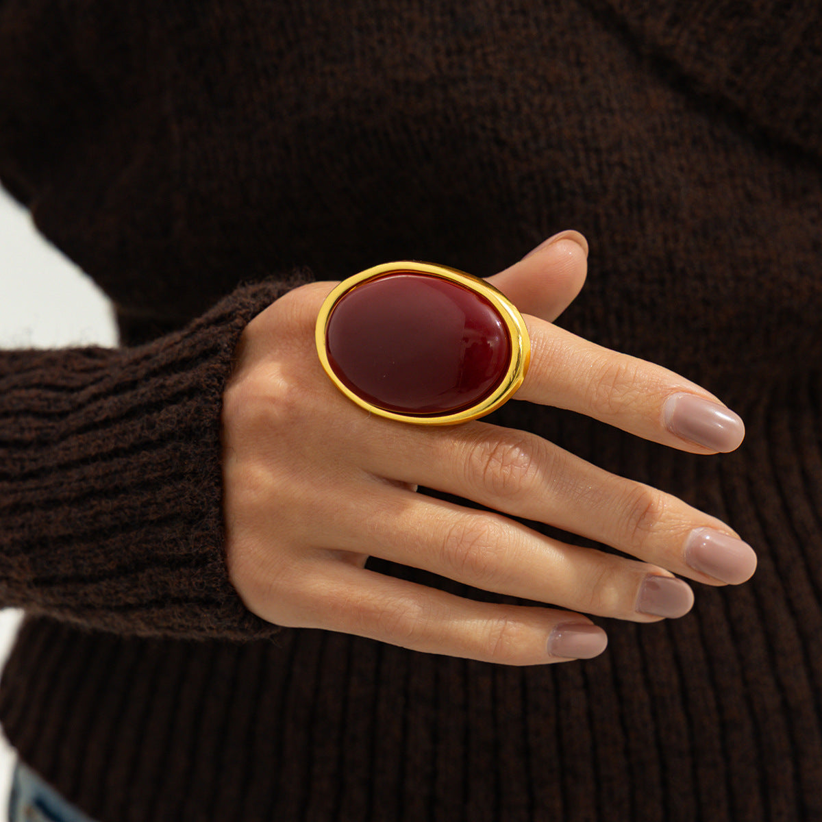 Style Resin Gemstone Niche Retro Geometric Ring