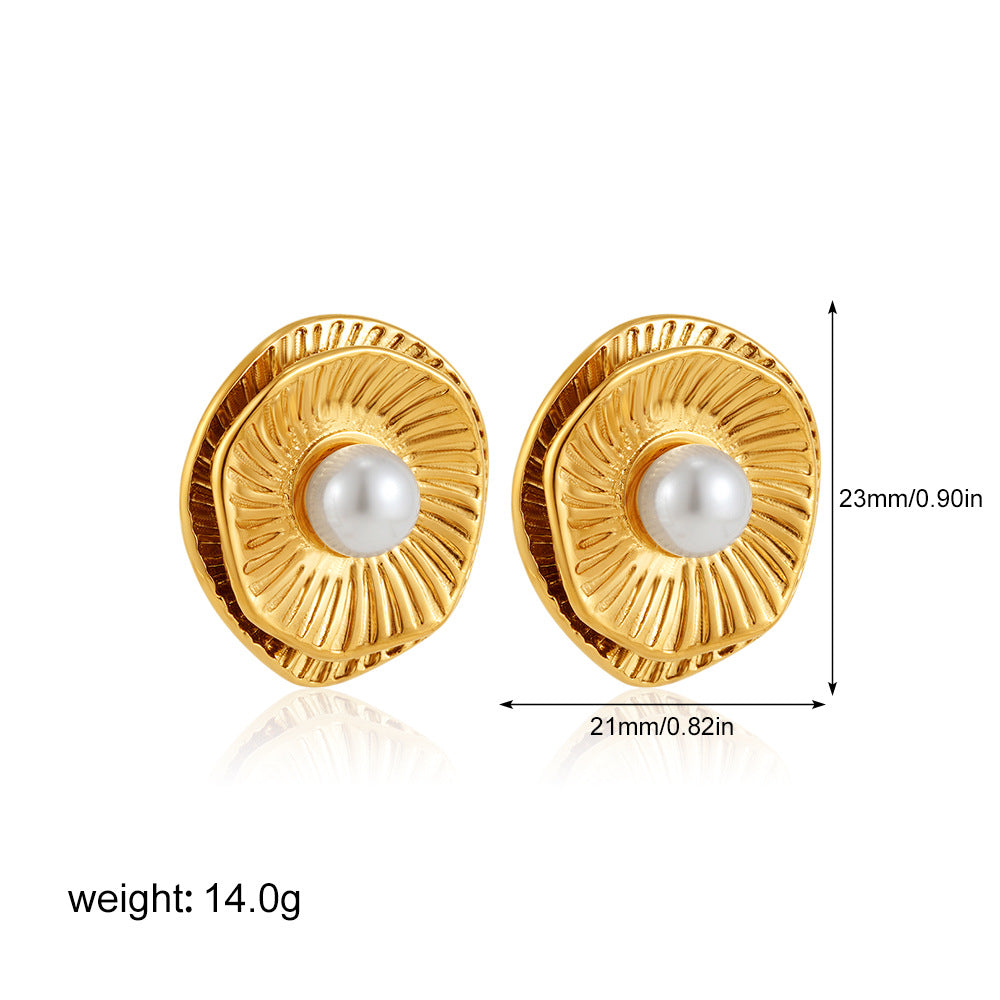 Stainless Steel Pearl Perfect Circle Elegant Earrings