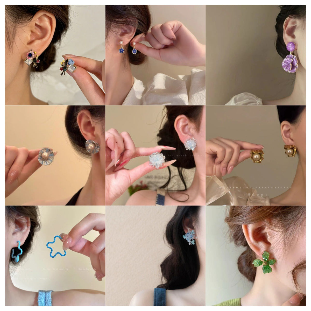 Sier Needle Resin Flower Tassel Mori Stud Earrings