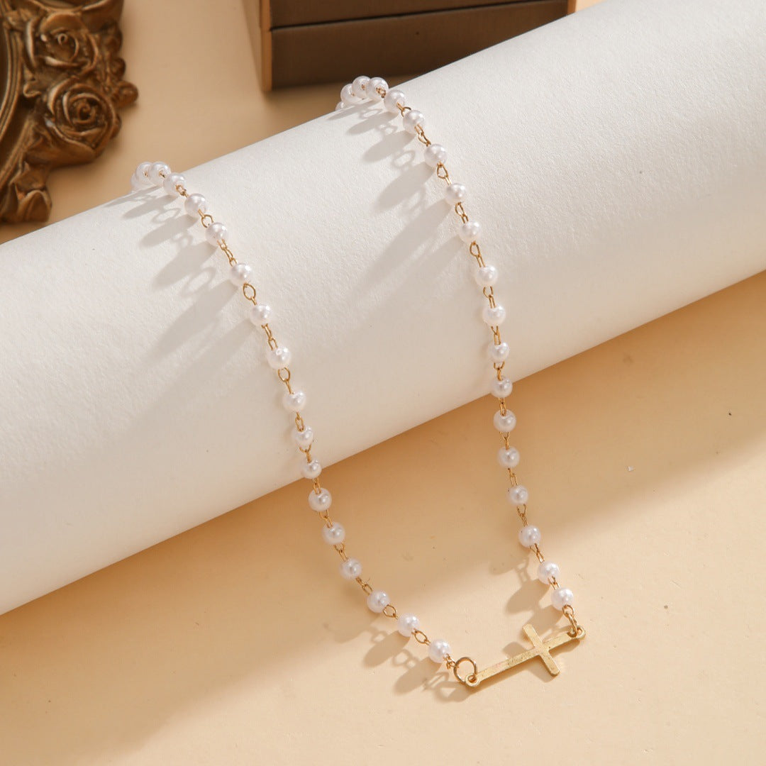 Women's Elegant Cross Pearl For Refined Simple Necklaces