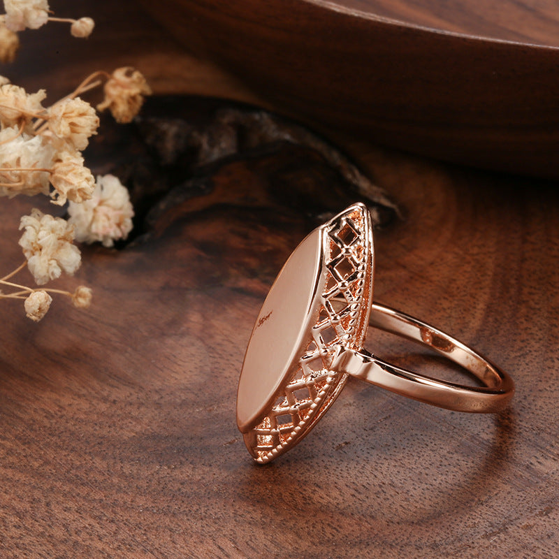 Plated Real Gold Glossy Horse Eye Rose Ring
