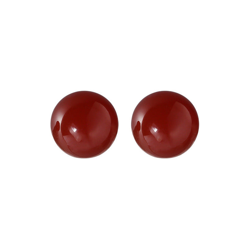 Women's Sier Ball Red Agate Ear Simple Earrings