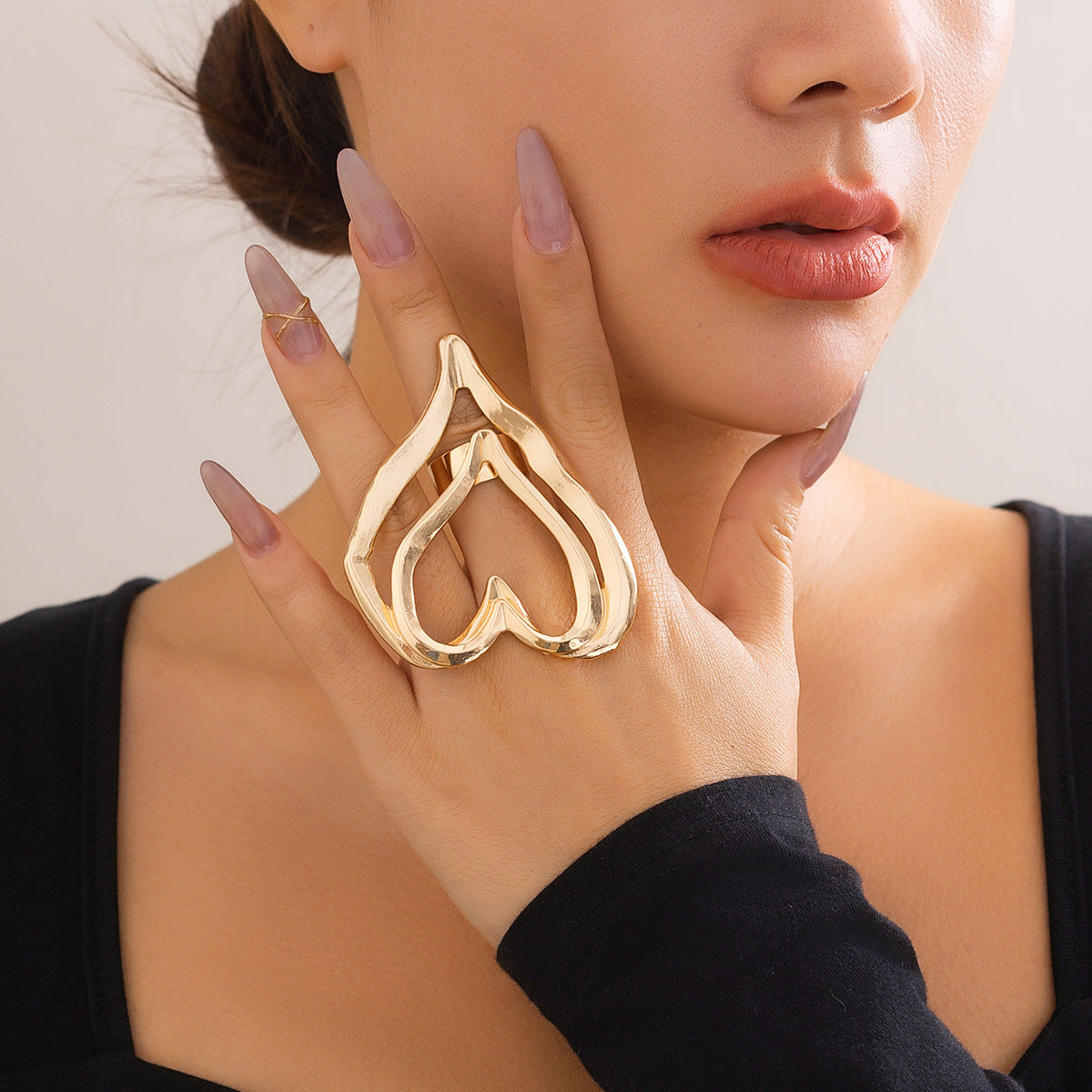 Exaggerated Sweet Cool Style Metal Big Love Rings