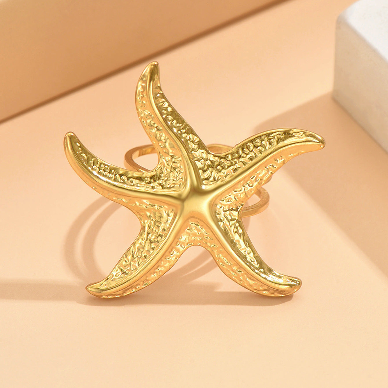 Beach Starfish Adjustable Stainless Steel Open Rings