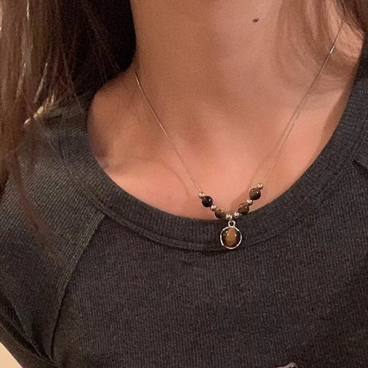 Sweater Chain Light Luxury High Sense Niche Tigereye Pendants