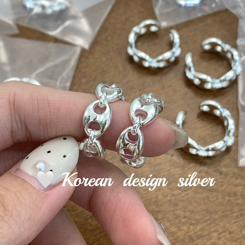 Sier Sterling Three-dimensional Pig Nose Twin Ring