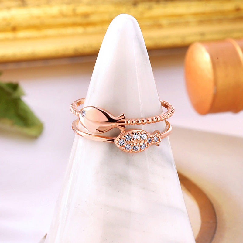 Women's Sier Gold Plated Elegant Small Fish Rings